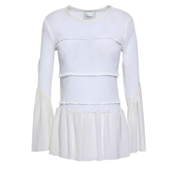 3.1 PHILLIP LIM White Crepe Silk Frill Peplum Top 2 - Picture 12 of 12